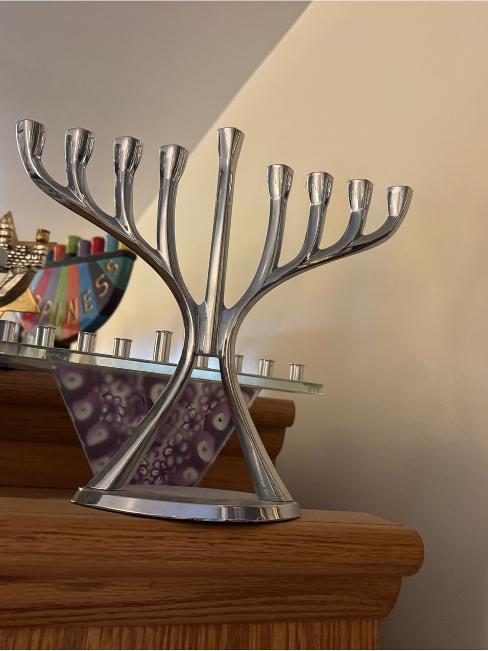 Modern Silver Menorah Candle Holder